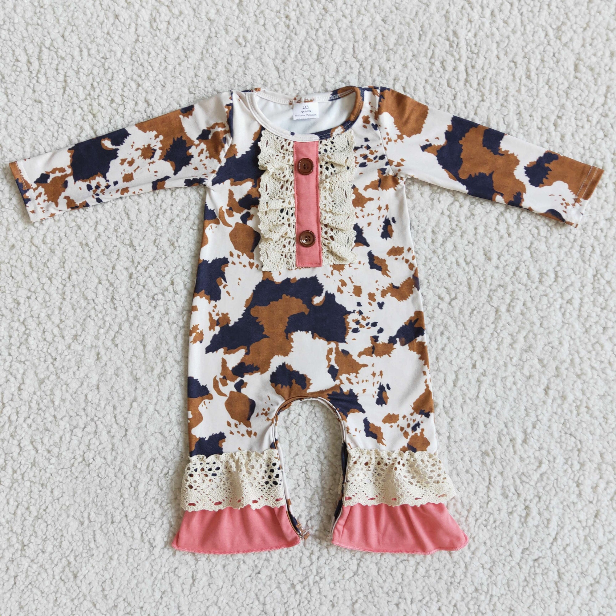 Long Sleeve Brown Cow Romper