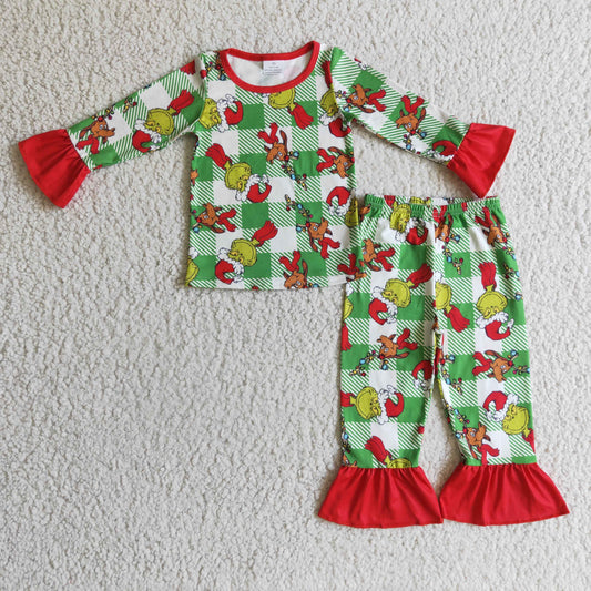 girl christmas pajamas plaid with grinch