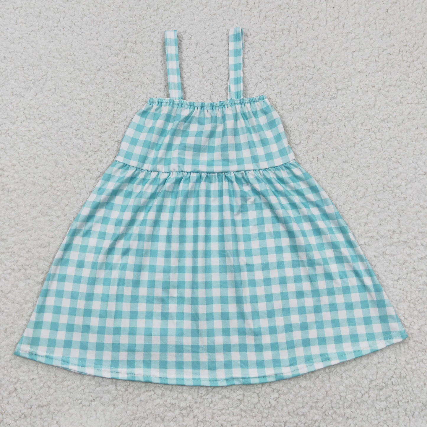 kids blue strap farm embroidered dress