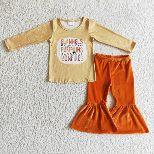 fall flannels pumpkins bonfires orange velvet clothes set