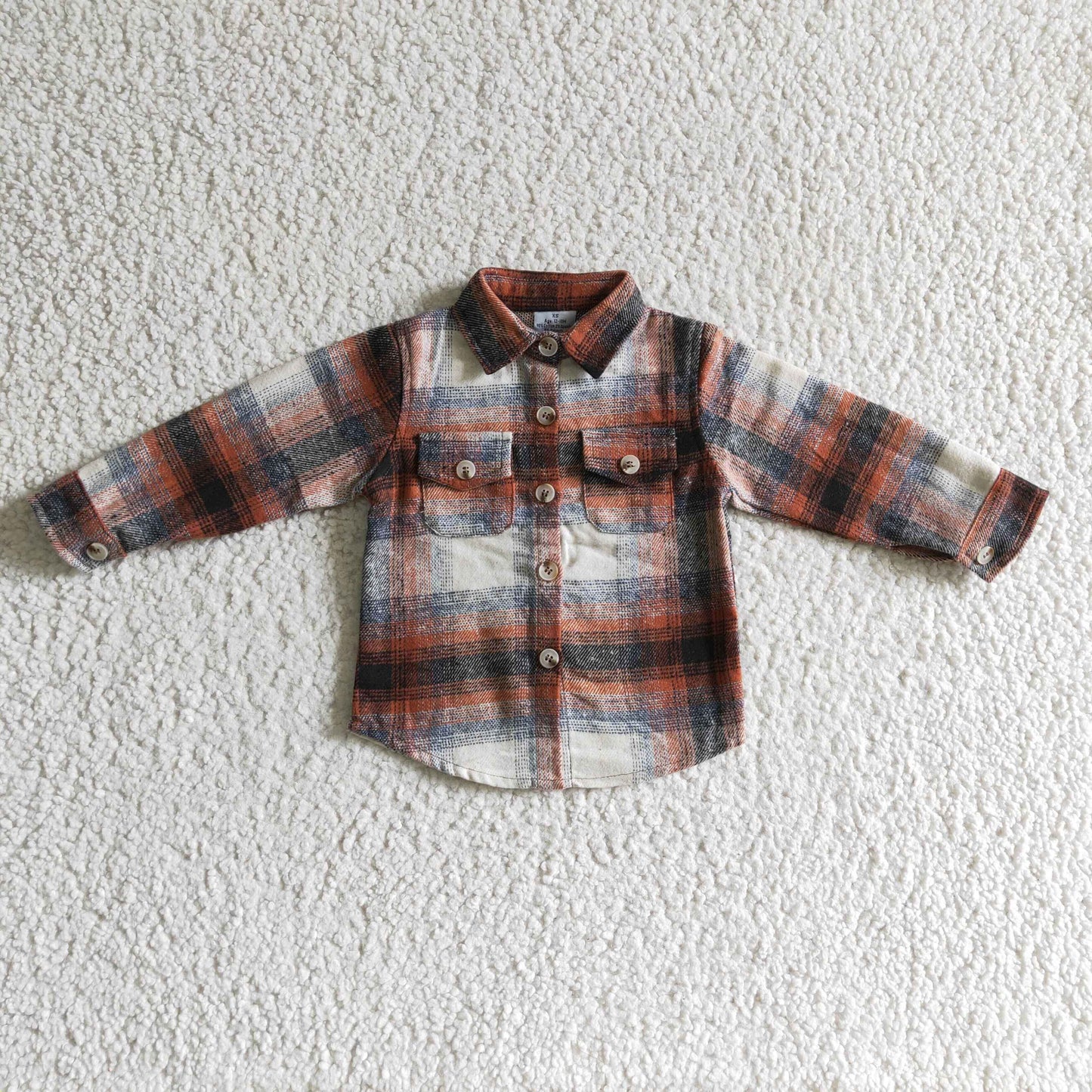 children's clothing boy flannel brown plaid button shirt for fall