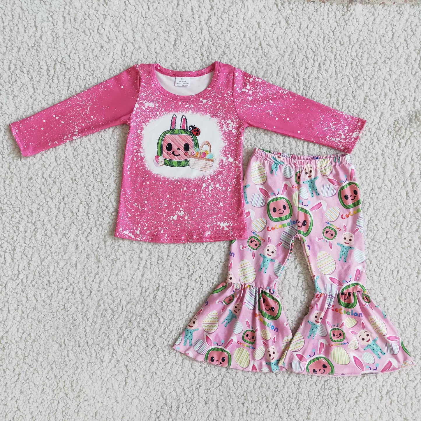 Pink Long Sleeve Bunny Bells Outfit Easter