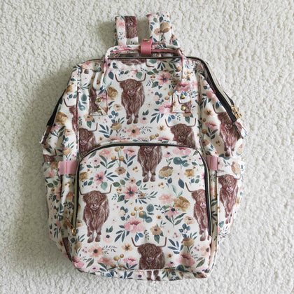 polyster/nylon floral cow diaper bag backpack