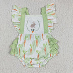 toddler easter green carrot ruffle bubble romper