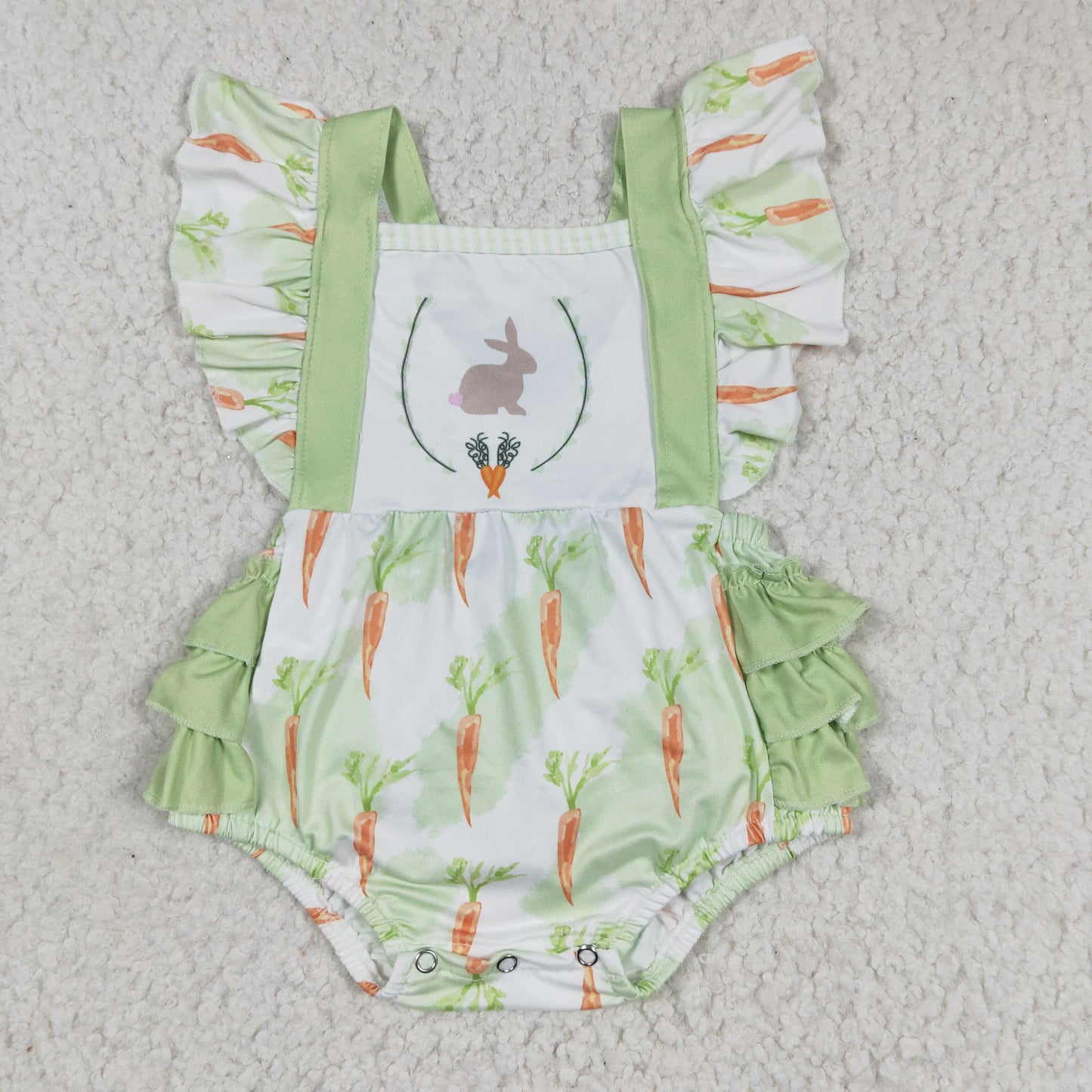 toddler easter green carrot ruffle bubble romper