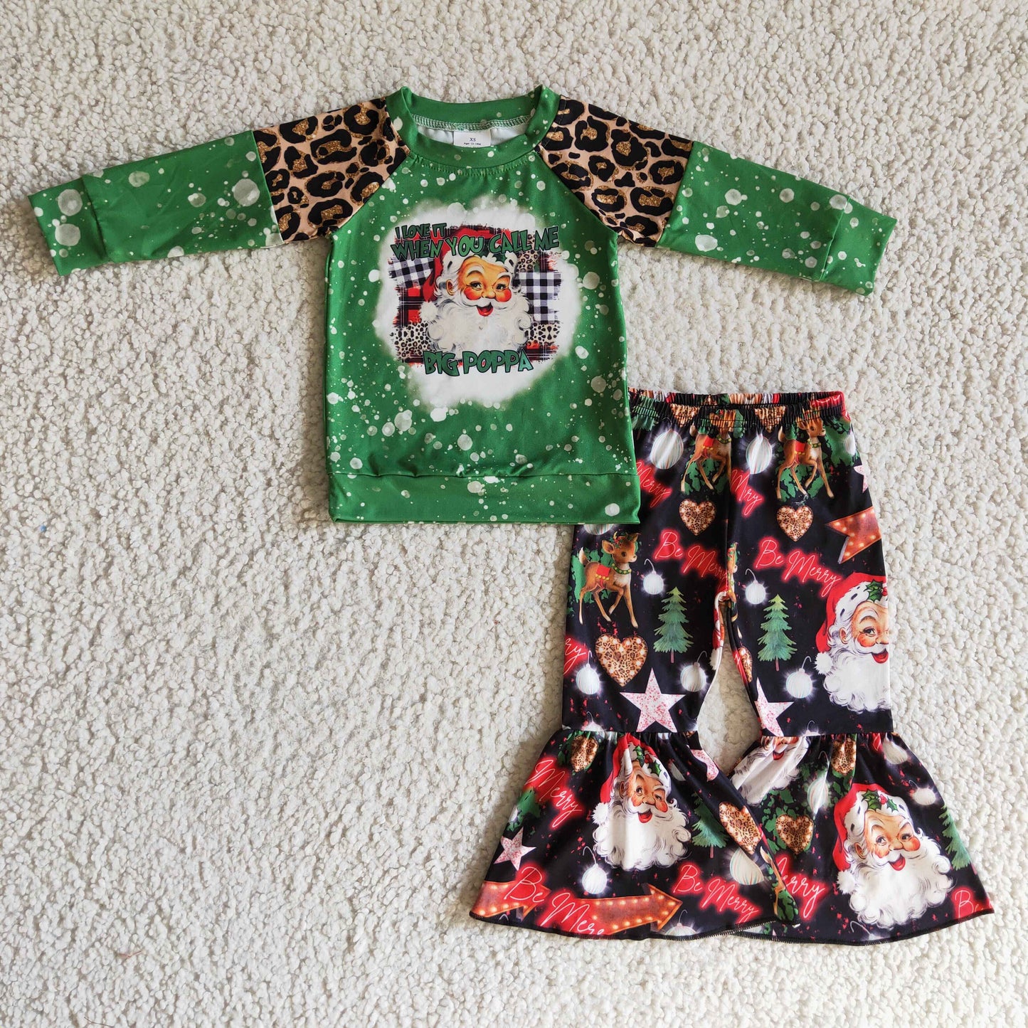girl christmas green big poppa santa clothing set