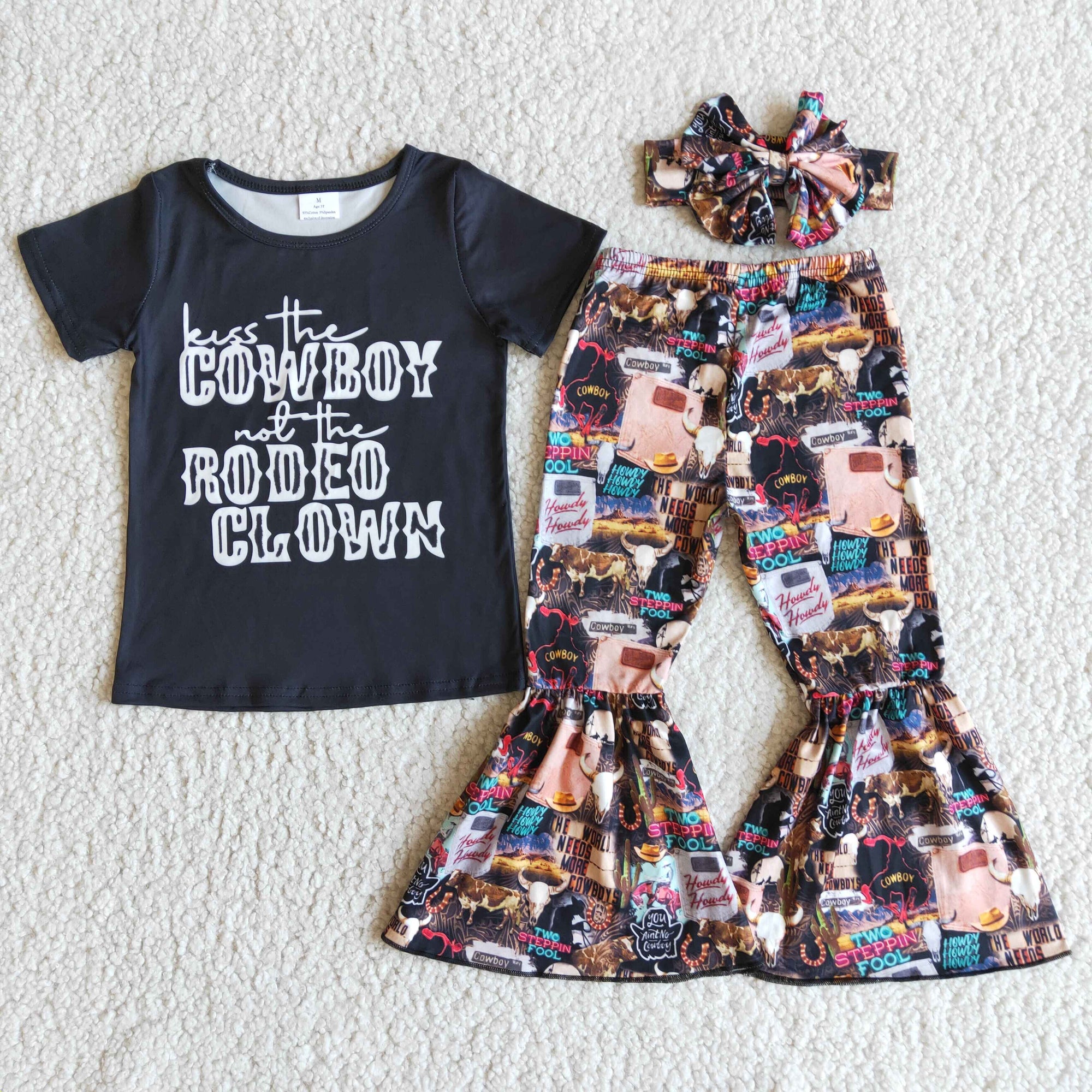 kiss the cowboy not the rodeo clown bells outfit with bow