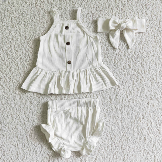 summer girl white cotton bummie set with bow