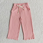 nude pink cotton straight leg plisse trouser