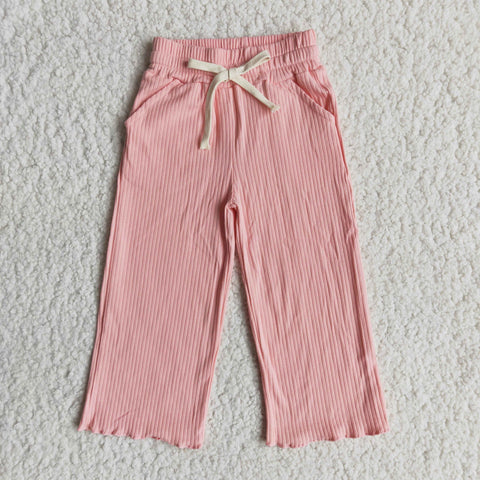nude pink cotton straight leg plisse trouser