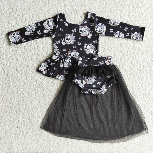 Black Skull Tutu Bummie Set Halloween