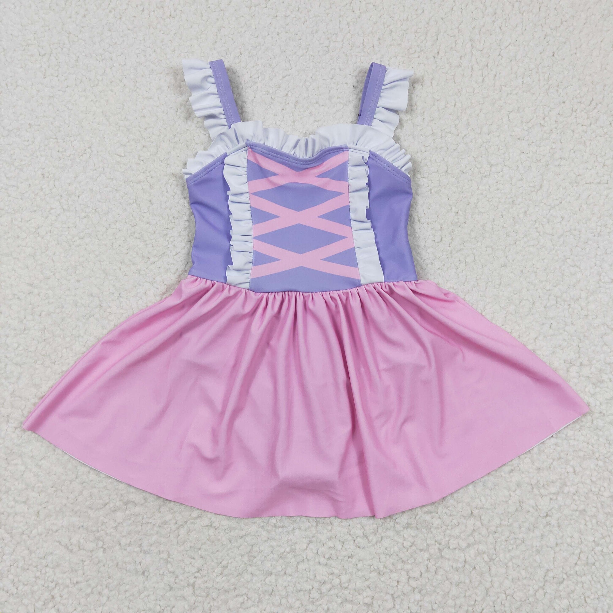 Tangled Hair Pink & Purple Princess One Piece Girls Swimsuit