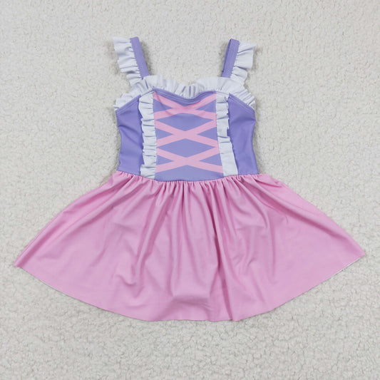 Tangled Hair Pink & Purple Princess One Piece Girls Swimsuit