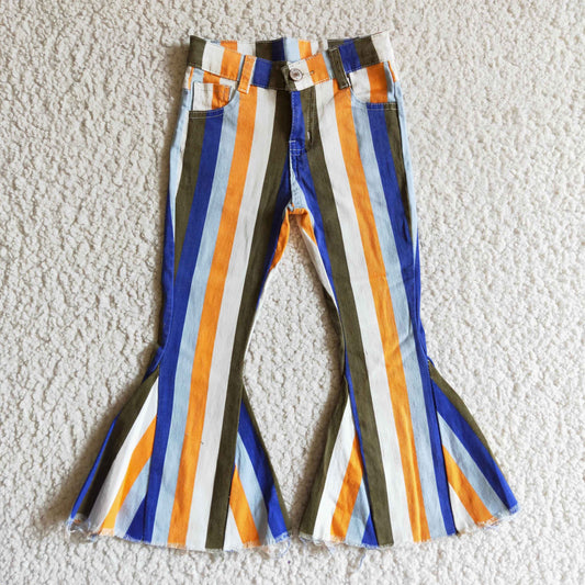 colored striped denim flare jeans pants