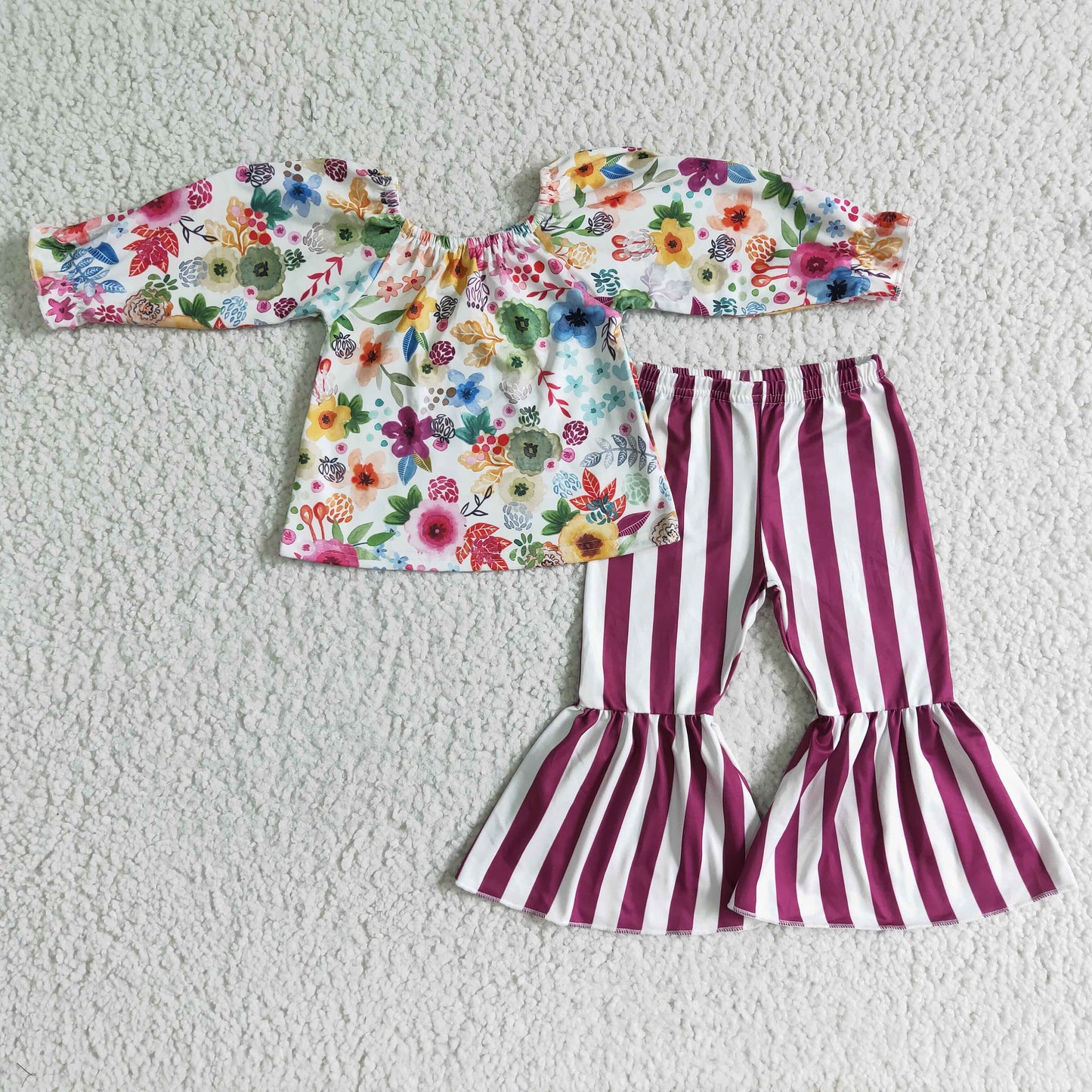 fall clothing floral top striped bells set
