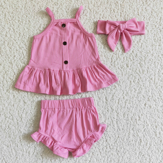 summer girl cotton hot pink bummie set with bow