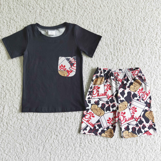 black pocket outfit boy chick-fil-a shorts set