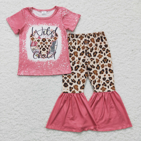 pink cow wild child leopard girls clothing