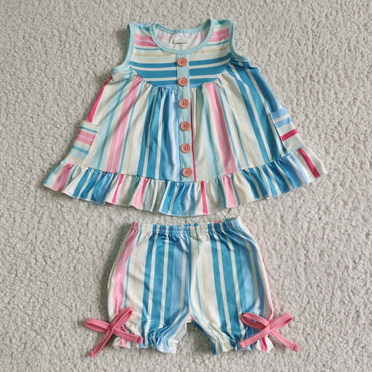 girl's clothes stripe shorts set outfit