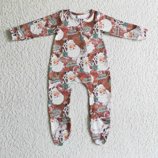 baby clothing santa turquoise footed zip romper