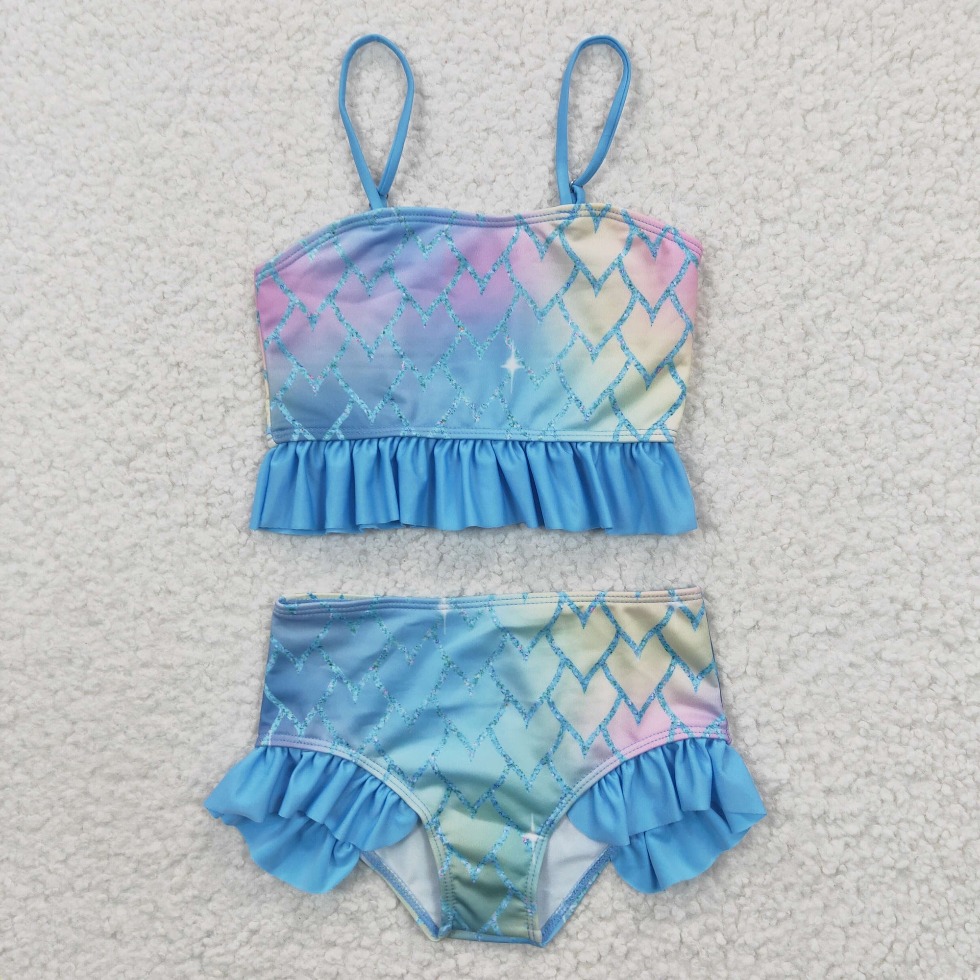 mermaid fish scale blue girl’s swimsuit