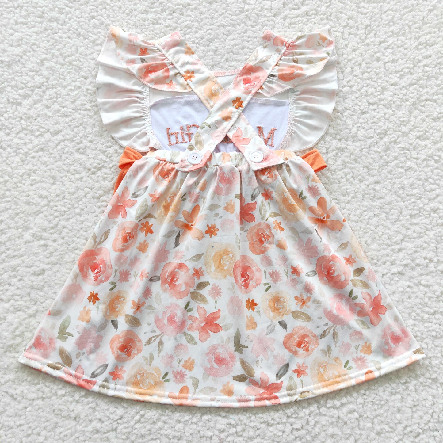 mama's girl orange floral bow embroidered dress