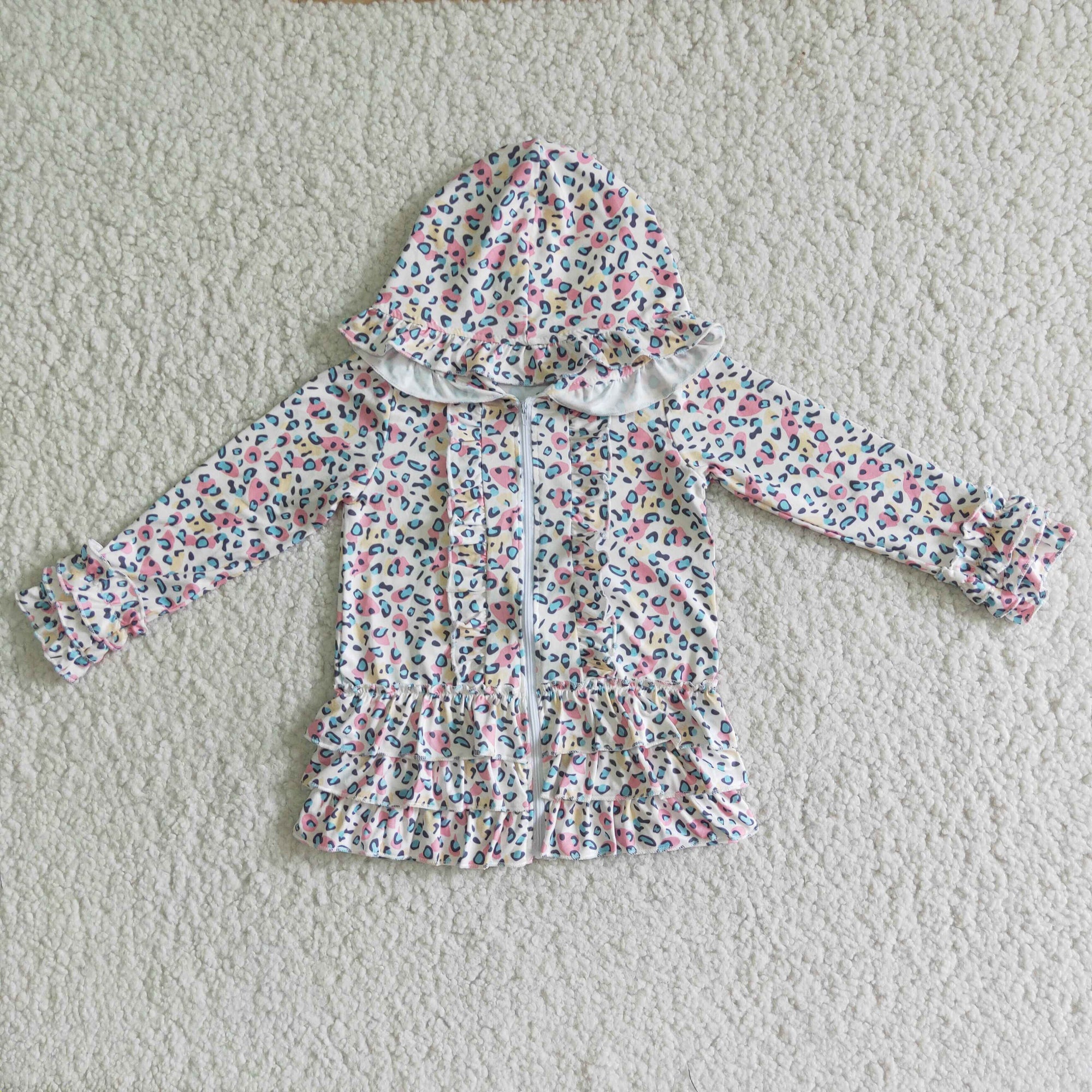 girl ruffle jacket multicolor leopard