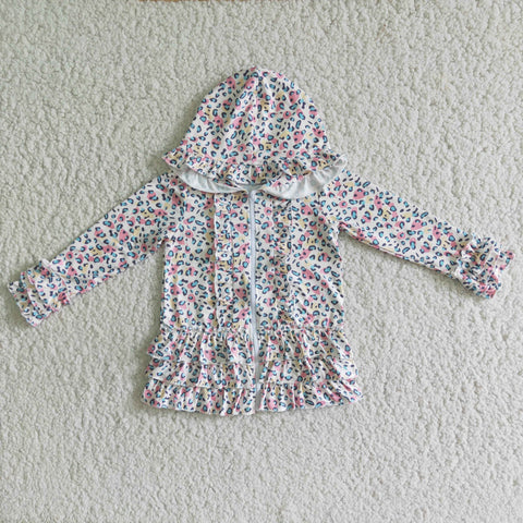 girl ruffle jacket multicolor leopard