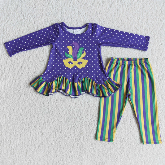 Mardi purple green yellow stripe leggings set