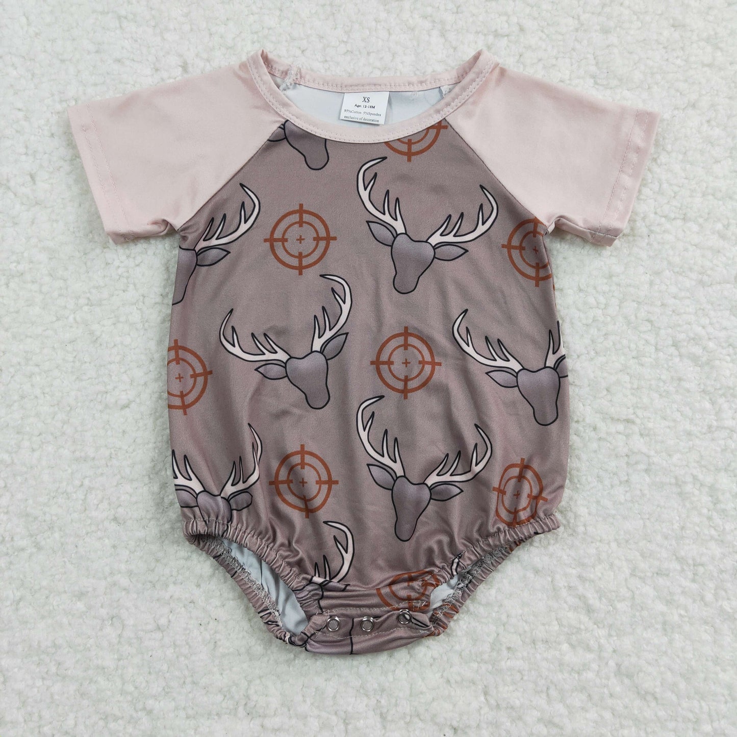 western baby rompers gray hunt deer print