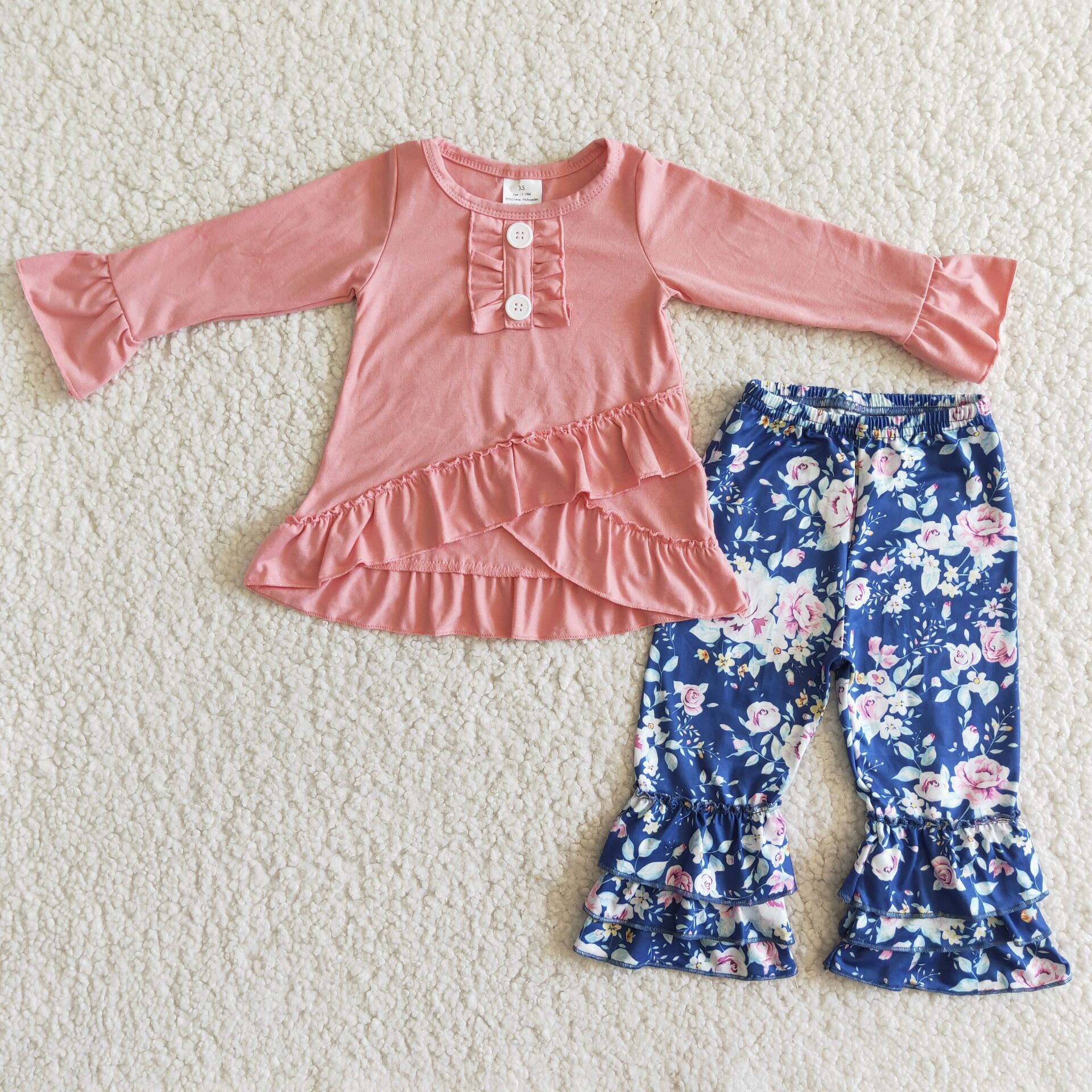pink ruffle top floral ruffle pants set