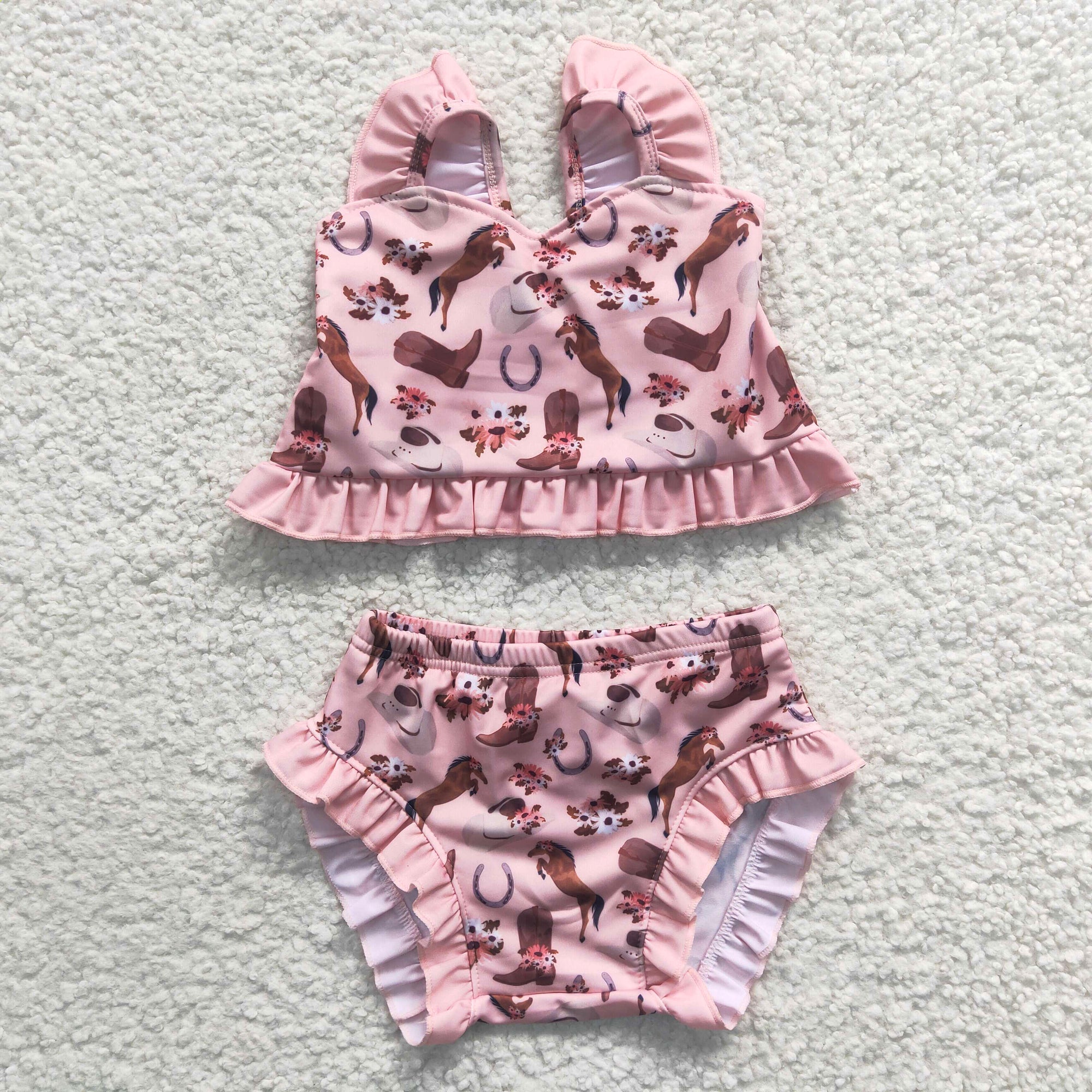 2pcs summer pink horse rodeo swimsuit girl clothes