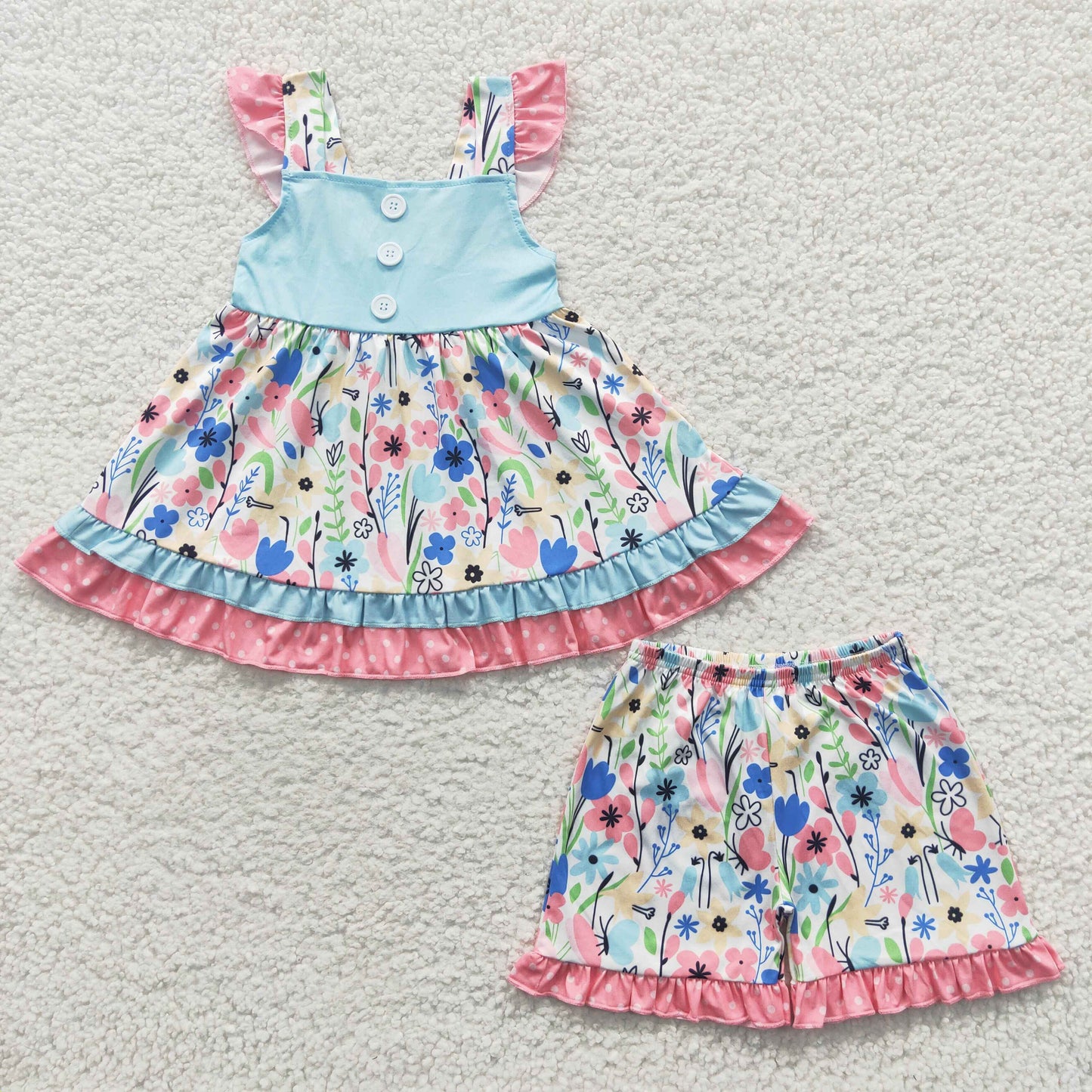 floral girl's shorts set kids clothing