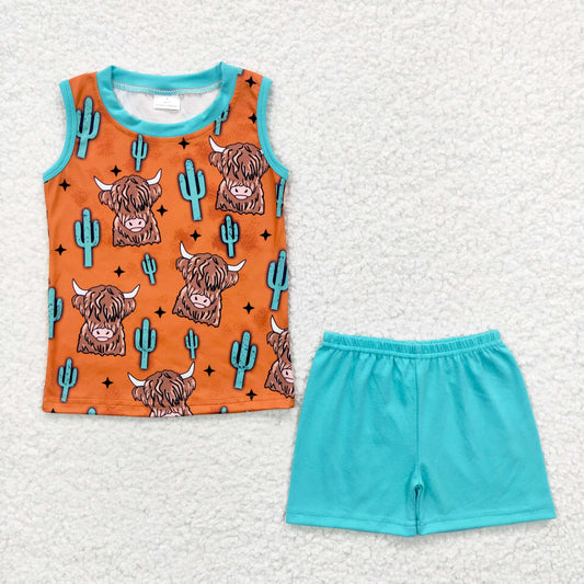 cow cactus tank shirt shorts set western boy clothing