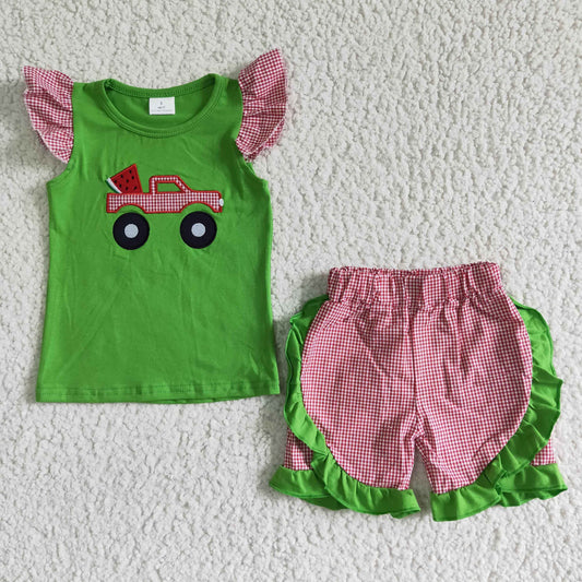 summer watermelon cotton embroidery outfit kids clothes