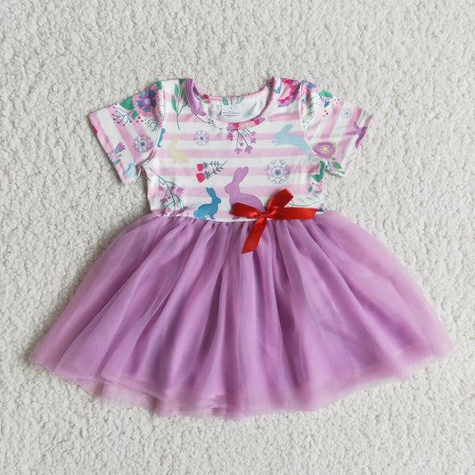 cute purple floral bunny print tutu dress