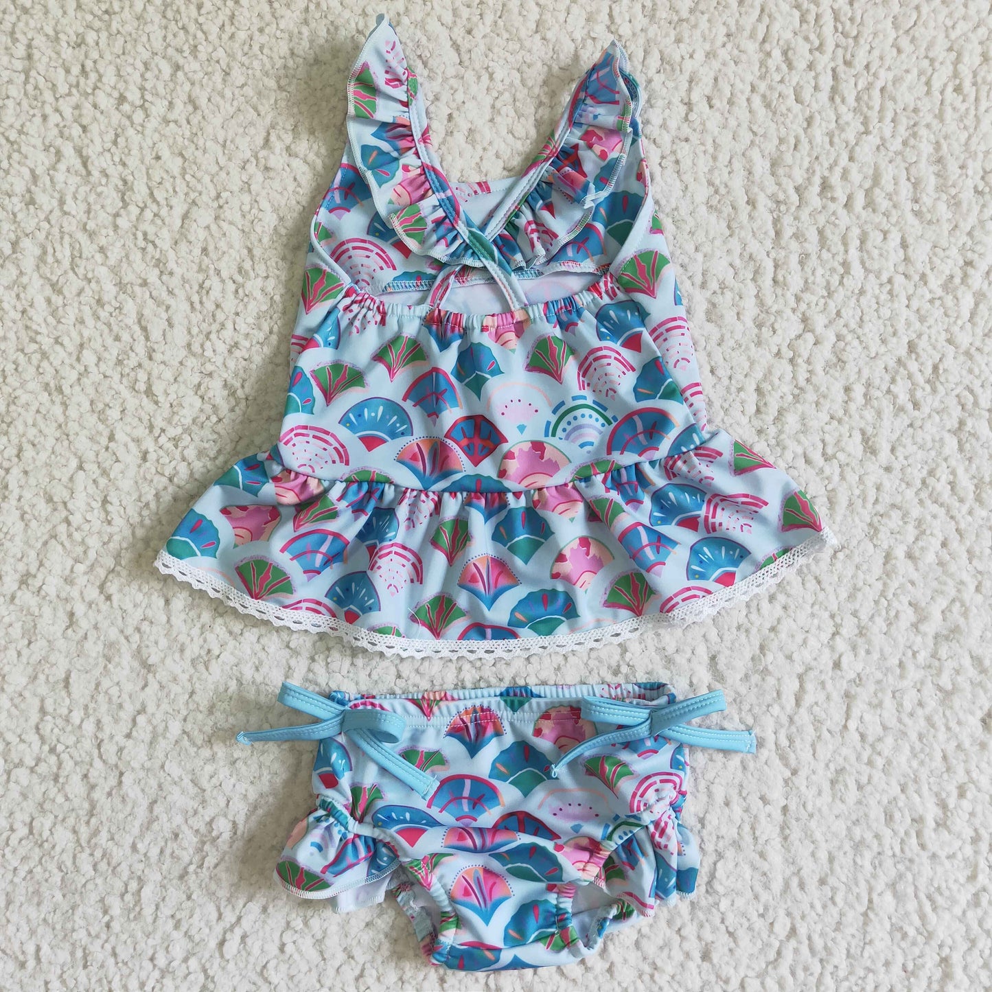 cute summer 2pcs ruffle mermaid swimsuit