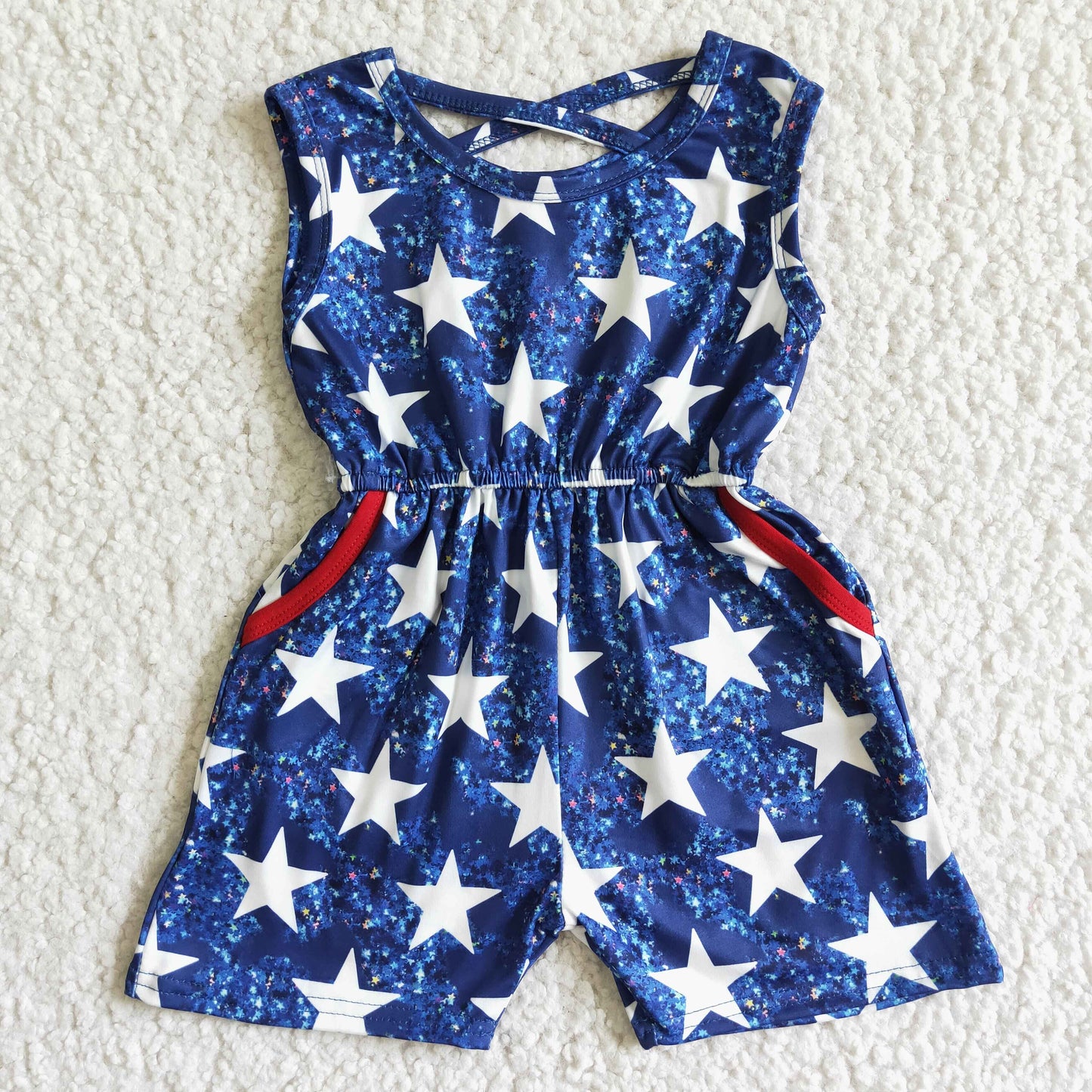 girl's blue star cross jumpsuit clothing for 4th of july