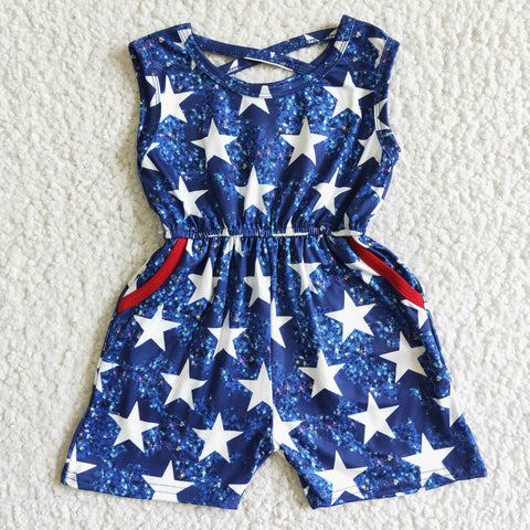 white stars cross jumpsuit for 4th of july kids clothing