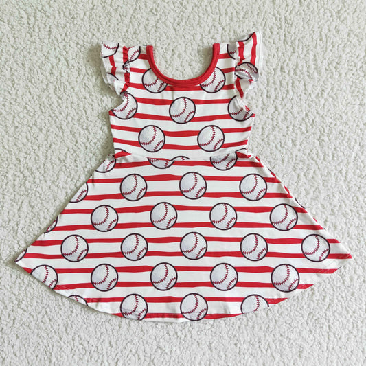 flutter sleeve baseball print twirl dress
