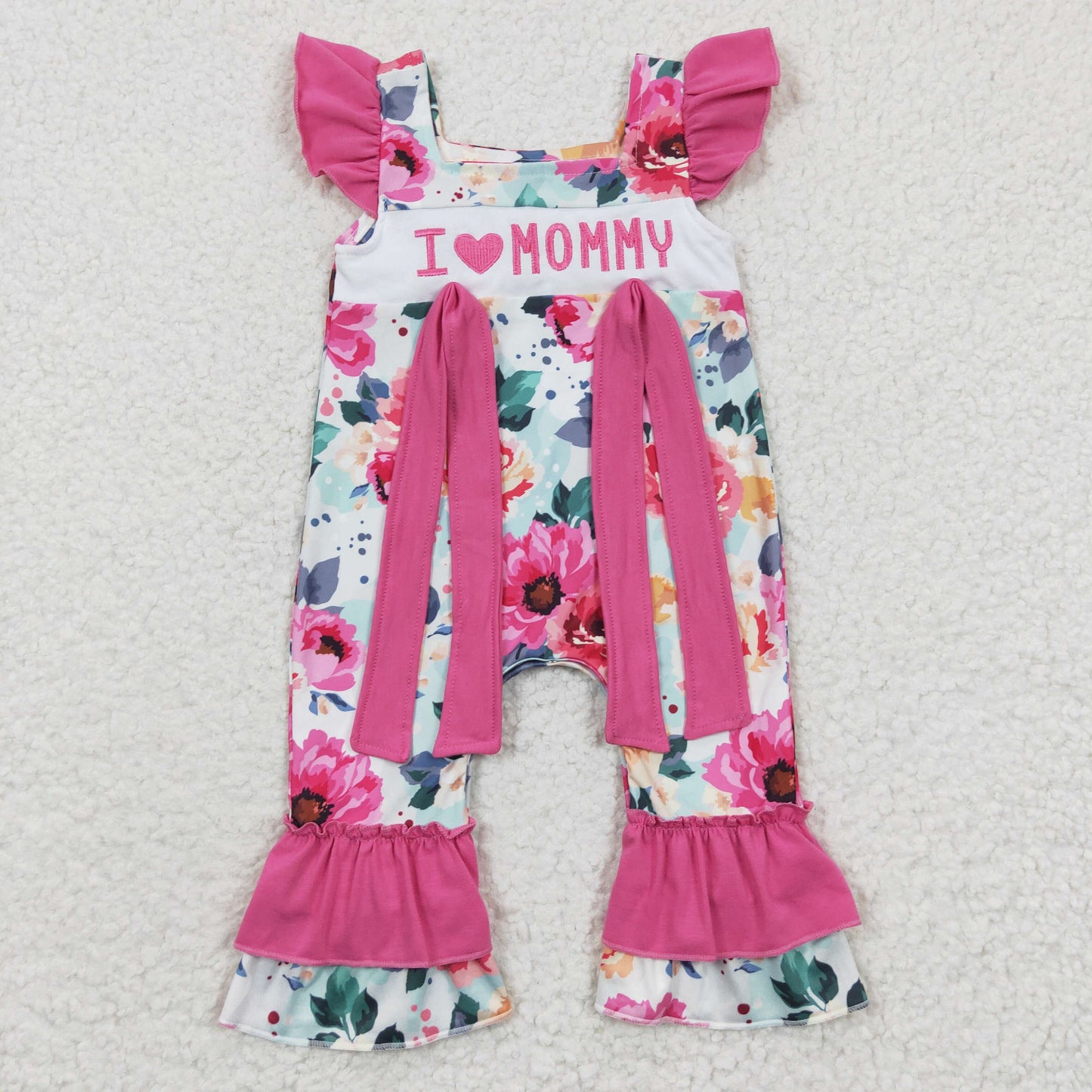 i love mommy floral embroidered romper for baby girl