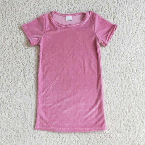 Pink Short Sleeve Velvet Dress