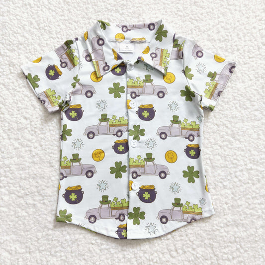 boy st patrick clothing clover truck button t-shirt