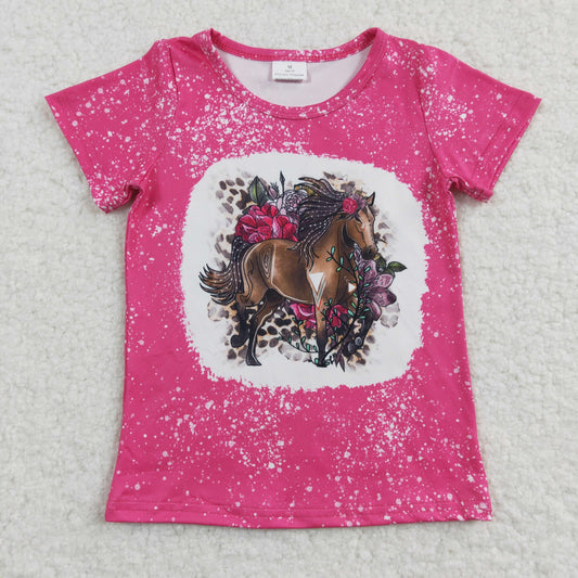 girl summer t-shirt pink color horse print