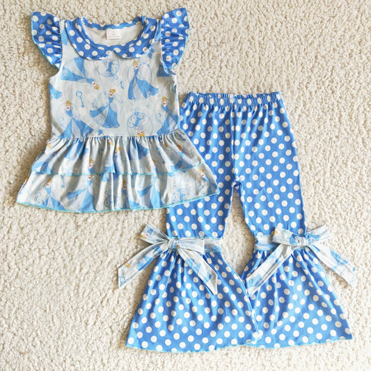blue polk dots princess ruffle outfits clothing