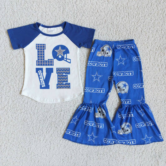 Blue Short Sleeve Love Cowboy Bells Set