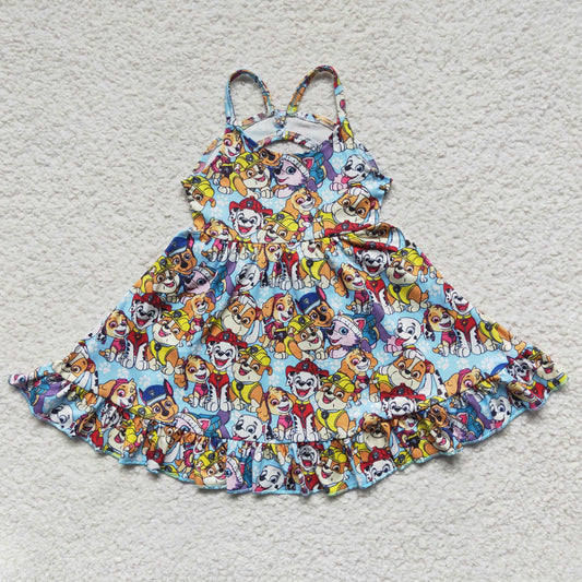kids dog print twirl dress summer dresses