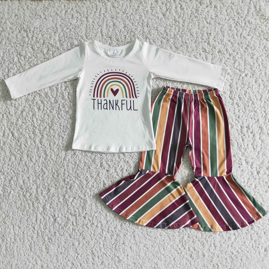Thankful Rainbow Striped Bells Outfit 6 A6-16