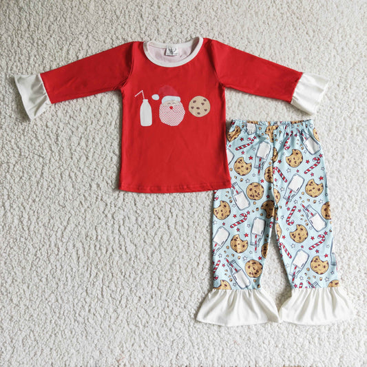 christmas red milk Santa biscuit clothing set girls outfit