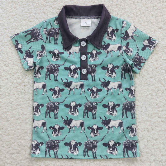 cow print Waffle fabric polo t-shirt boy's top